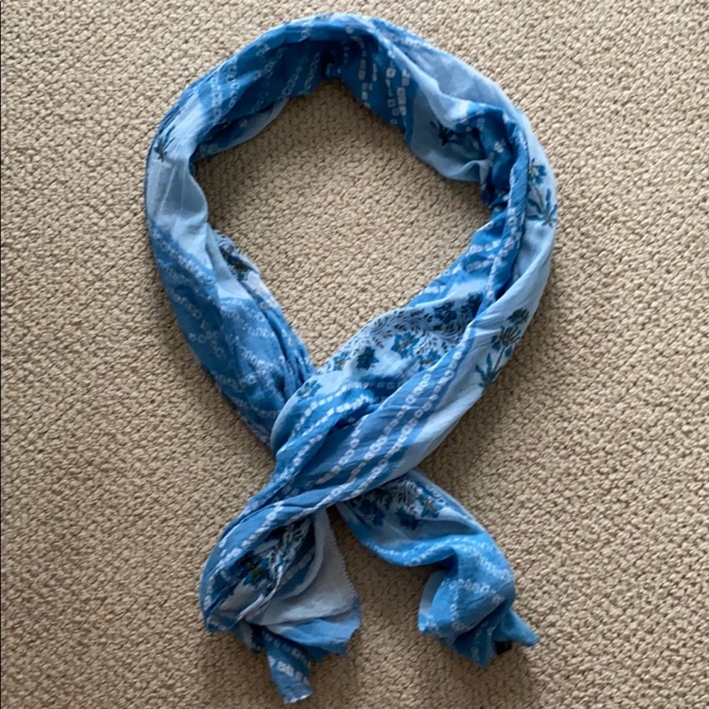 Blue patterned and floral scarf